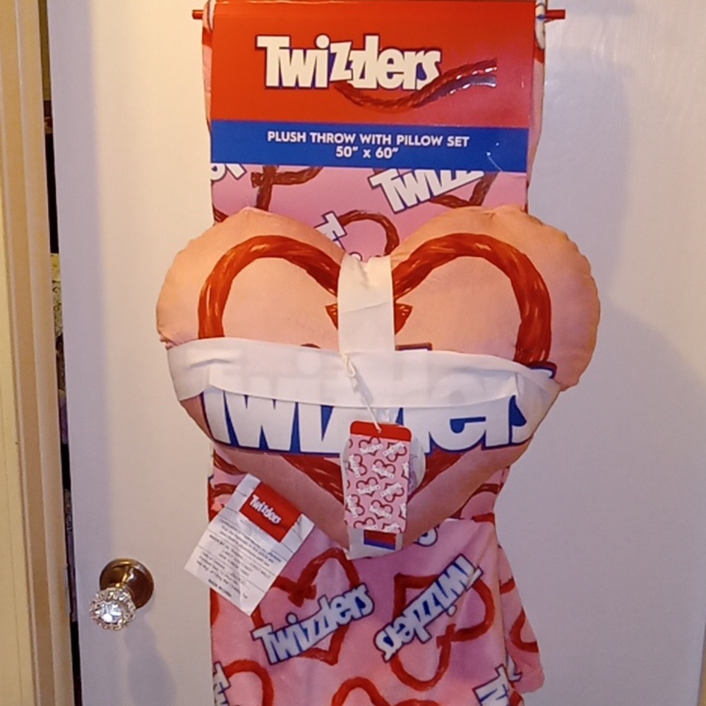 Twizzlers Valentines Day Licorice Pink Plush Throw with Pillow Set